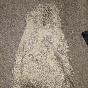 Gold sequin halter dress